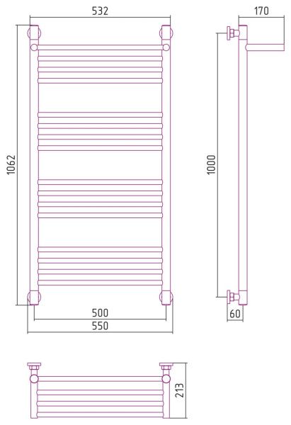 Полотенцесушитель Сунержа Богема+ с полкой 1000x500 00-0223-1050