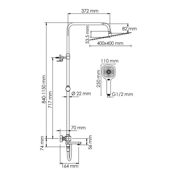 Душевая система WasserKRAFT A199.119.065.087.CH Thermo с термостатическим смесителем