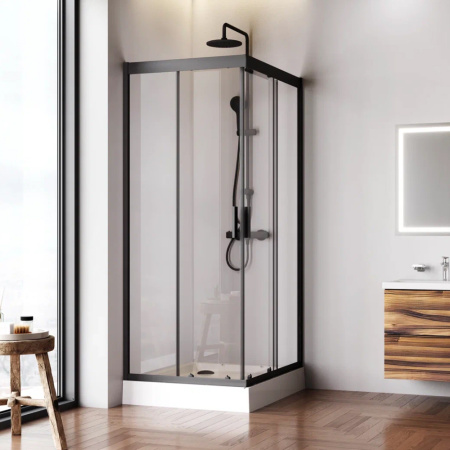 W90G-404-100280-BT Gem Душевое ограждение AM.PM 100х80 прям.,стекло прозрачное, профиль черный мат.,без поддона