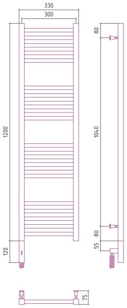 Полотенцесушитель Сунержа Модус 3.0 1200x300 левый 00-5700-1230
