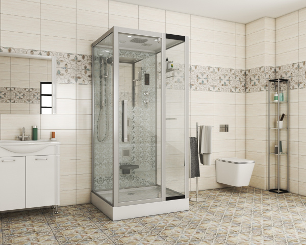 Душевая кабина Niagara Luxe NG-7714W (100x90х215) низкий поддон(15см),дверь распашная,стенки серебро,5 мест