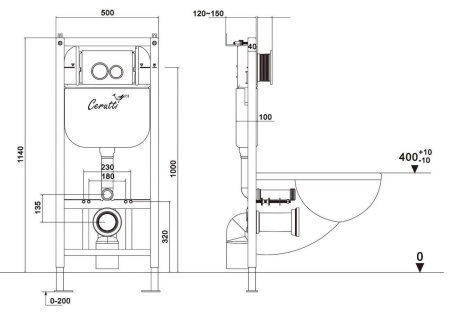 Инсталляция для унитаза Ceruttispa CR558, с рамой повышенной коррозионной стойкости