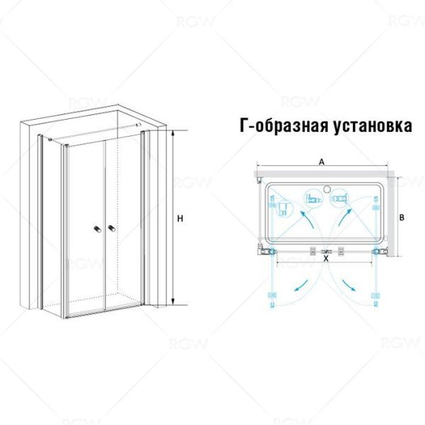 Душевой уголок RGW PA-37 (PA-04 + Z-050-1 + держатель) 04083788-011 80х80х185 см, хром