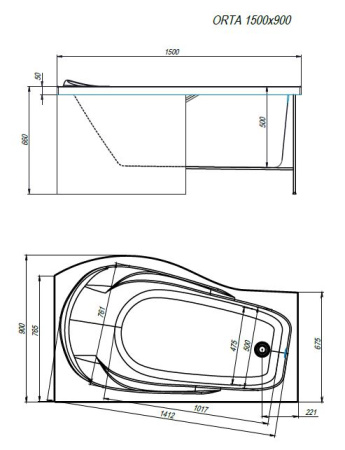 Ванна ALEX BAITLER™ ORTA R 150*90 пустая