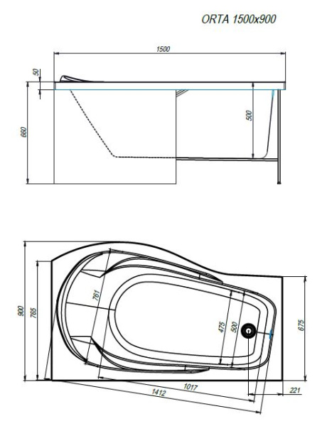 Ванна ALEX BAITLER™ ORTA R 150*90 пустая