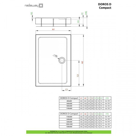 Душевой поддон Radaway Doros D Compact 90x80 SDRD9080-05