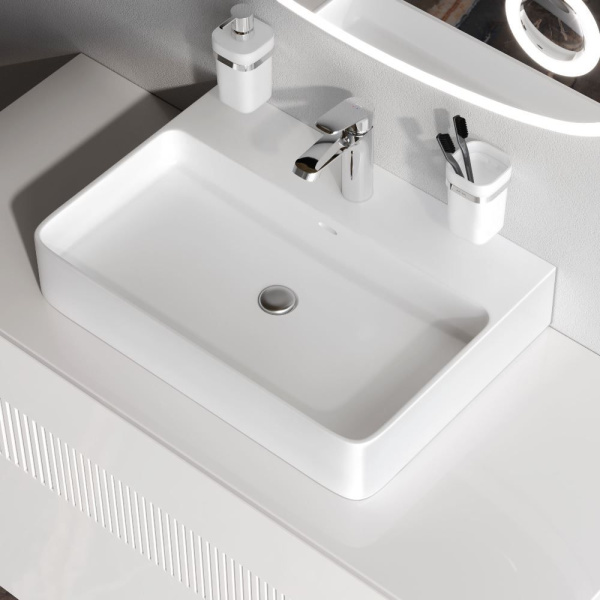 M8FWCC10601WG Func Раковина накладная AM.PM, прямоугольная с пъедесталом, 60 см, цвет белый глянец
