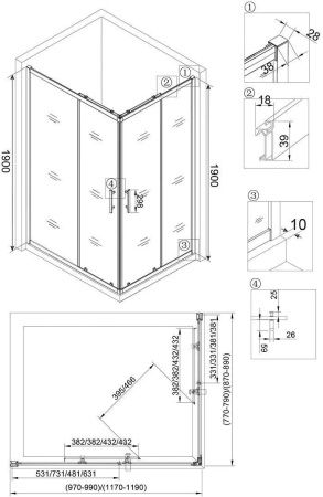 Душевой угол Veconi Rovigo RV-30B, 1000x900x1900 хром, стекло прозрачное, RV30B-10090-01-C3