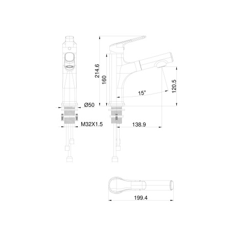 Смеситель для раковины с выдвижным изливом WONZON & WOGHAND, Хром (WW-AE4151-CR)