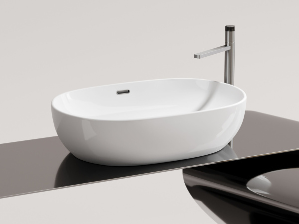 Умывальник чаша накладная овальная со сливом переливом Ceramicanova Element 610*420*155мм, белый, CN6064