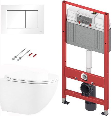 Комплект инсталляции TECEbase kit с белой кнопкой и подвесной унитаз Ceruttispa АМИЧИ (AMICI) Aria Tornado CT11388 безободковый (490х335х340)