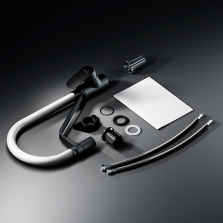 F8007825 Like, Смеситель для кухни AM.PM с каналом для питьевой воды и гибким изливом, черн., серый излив