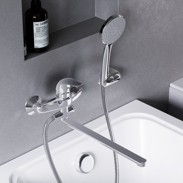 319500001_xxx Eclipse, Смеситель для ванны и душа AM.PM с универсальным изливом и душевым комплектом, хром