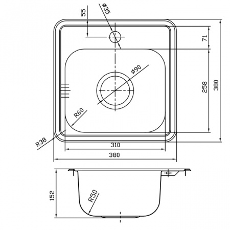 Кухонная мойка IDDIS Strit S STR38P0i77 38х38