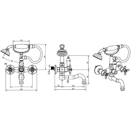 Смеситель для ванны Boheme Crystal 293-CRST Золото