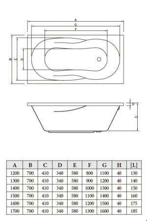 Ванна акриловая Bonito Home Bali 150х70 с ножками, BH-BA-201-150/St