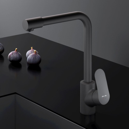 F8005722 Like, Смеситель для кухни AM.PM с каналом для питьевой воды, L-излив, черный матовый
