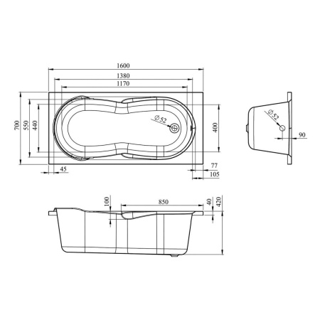 Акриловая ванна Lavinia Boho Easter Pro 160х70 37060060