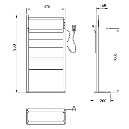 Полотенцесушитель электрический напольный WONZON & WOGHAND, Брашированный никель (WW-A407-BR)