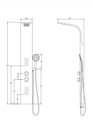 Душевая панель Taliente TA-G-S01C прямоугольная настенная