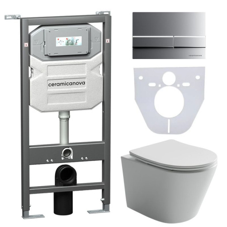 Сет 4 в 1: Инсталляция с кнопкой+унитаз+шумоизоляция Ceramicanova, CN6000_1002M_1000