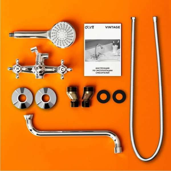 D6095000 Vintage двухзахватный Смеситель для ванны и душа AM.PM с универсальным изливом и душевым набором