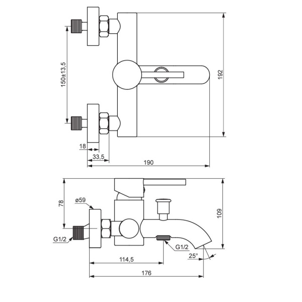 361000500 Scandinavian Pure, Смеситель для ванны и душа AM.PM, розовое золото
