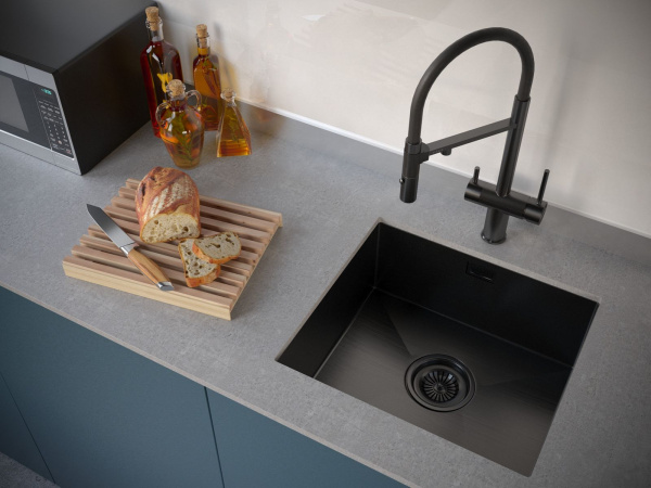 Мойка Paulmark ALLER 48 UNI PM804844-GM 440х480х200 мм, нержавеющая сталь AISI 304, воронёная сталь