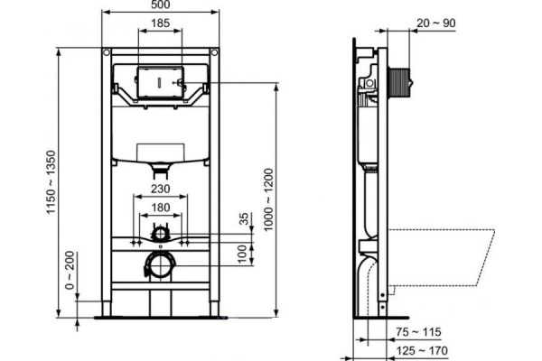 Комплект инсталляции и унитаза Ideal Standard Tesi Aquablade + кнопка Oleas M2 черный матовый