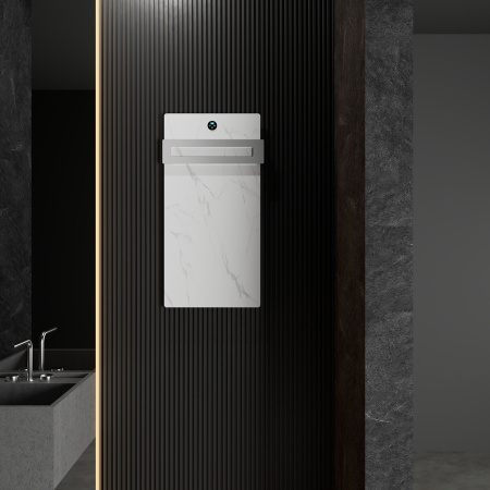 Полотенцесушитель электрический с греющей плитой Белый мрамор WONZON & WOGHAND, Брашированный никель (WW-A501-BR)