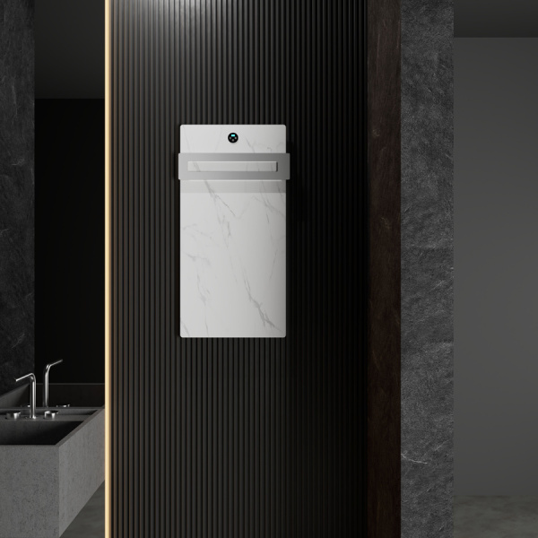 Полотенцесушитель электрический с греющей плитой Белый мрамор WONZON & WOGHAND, Брашированный никель (WW-A501-BR)