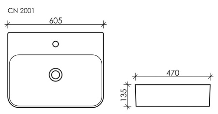 Умывальник Ceramicanova AURA с 1 отверстием для смесителя, без перелива 610*480*140мм, Белый, CN2001