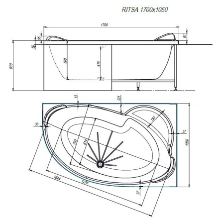 Ванна ALEX BAITLER™ RITSA R 170*105 пустая