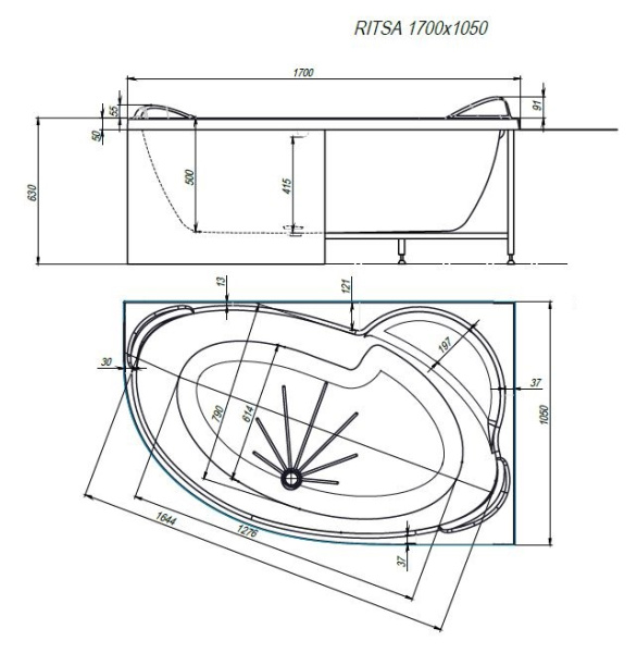 Ванна ALEX BAITLER™ RITSA R 170*105 пустая