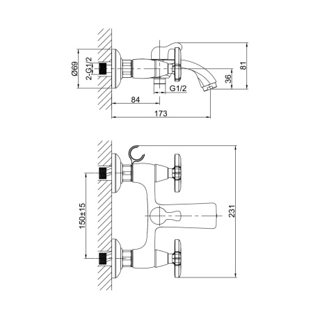Смеситель для ванны D&K Hessen DA1383241, хром