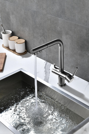 Смеситель для кухни Paulmark SERPENTINE Se213222-GM, вороненая сталь