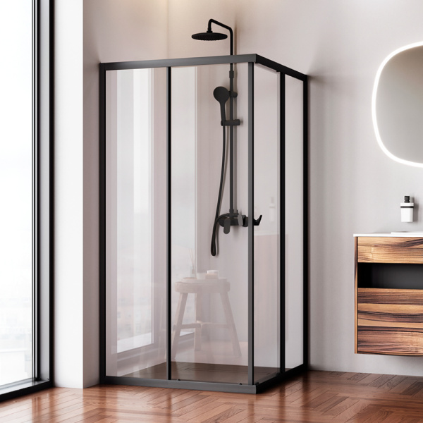 W87G-403-100100-BT Sunny Душевое ограждение AM.PM квадратное, раздвижн двери 100x100 черный,стекло прозрачн