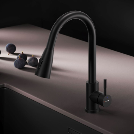 F85B07522 X-Joy S, Смеситель для кухни AM.PM с вытягивающимся изливом, черный