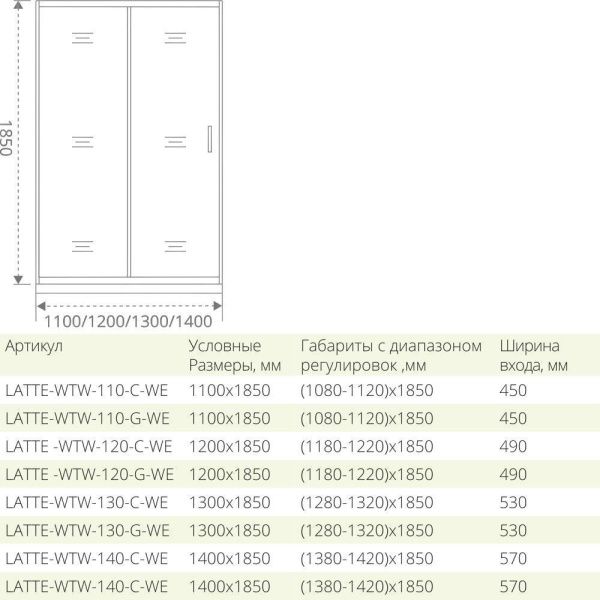 Душевая дверь раздвижная Good Door LATTE WTW-110-C-WE