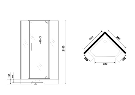 Душевая кабина Niagara Luxe NG-7717WBK (100x100х210) низкий поддон(15см),дверь распашная,стенки серебро,без крыши,4 места