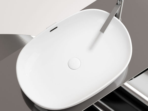 Умывальник чаша накладная овальная со сливом переливом Ceramicanova Element 610*420*155мм, белый, CN6064