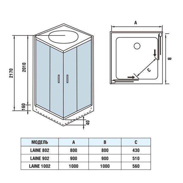 Душевая кабина WeltWasser WW500 LAINE 802 800х800х2170 мм