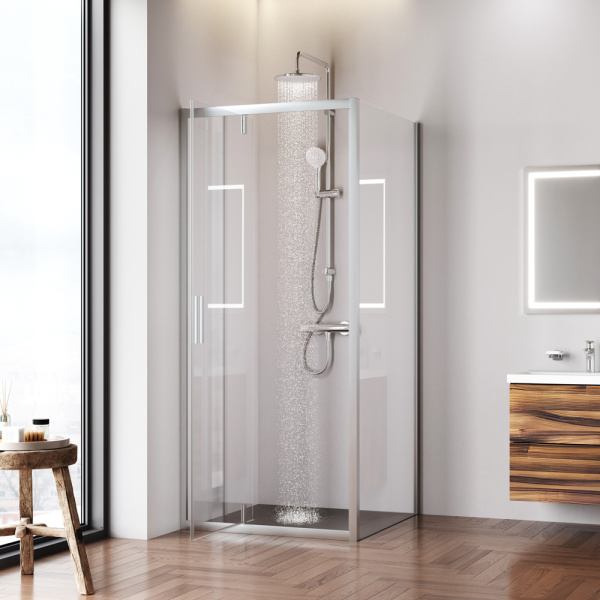 W90G-404-9090-MT Gem Душевое ограждение AM.PM квадрат, распашн дверь 90x90, мат хром, стекло прозрачное