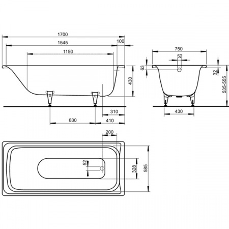 Стальная ванна Kaldewei SANILUX 170x75 (342) с ножками