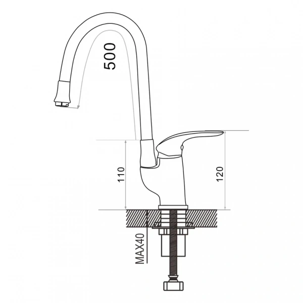 Смеситель для мойки Shevanik S5543-1 с гибким изливом