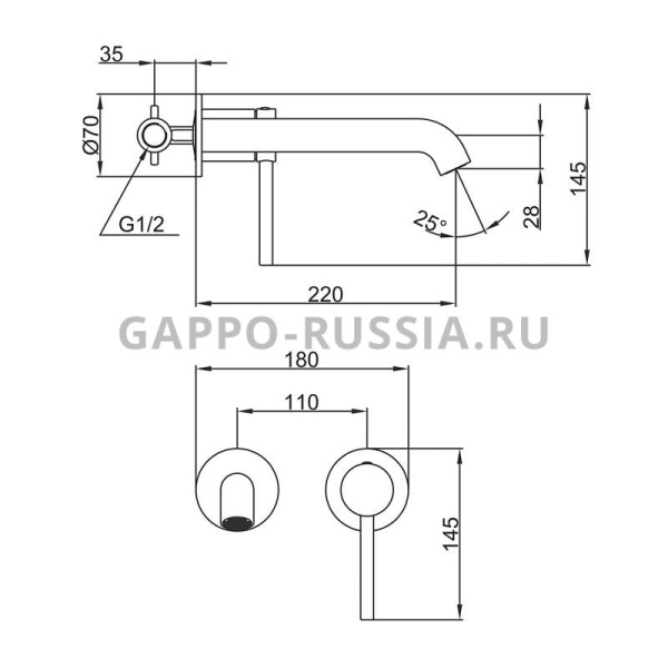 Встраиваемый смеситель для раковины Gappo G1206 хром