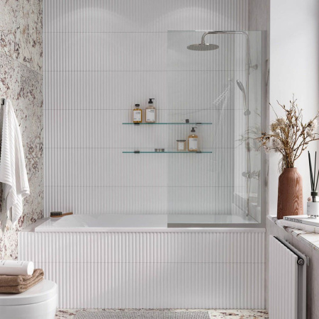 Стеклянная перегородка, шторка на борт ванны Reflexion RX14070CСR-09 140х70см фиксированная, прозрачное закаленное стекло 8мм, хромированный профиль