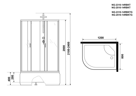 Душевая кабина Niagara Classic NG-2308-14F (90х90х215) высокий поддон(40см),стекло матовое