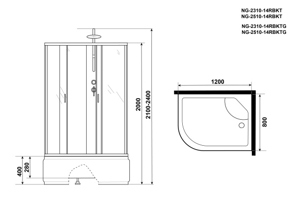 Душевая кабина Niagara Classic NG-2308-14F (90х90х215) высокий поддон(40см),стекло матовое