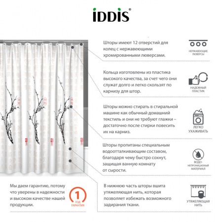 Шторка для ванной IDDIS Basic SCID100P 200х200